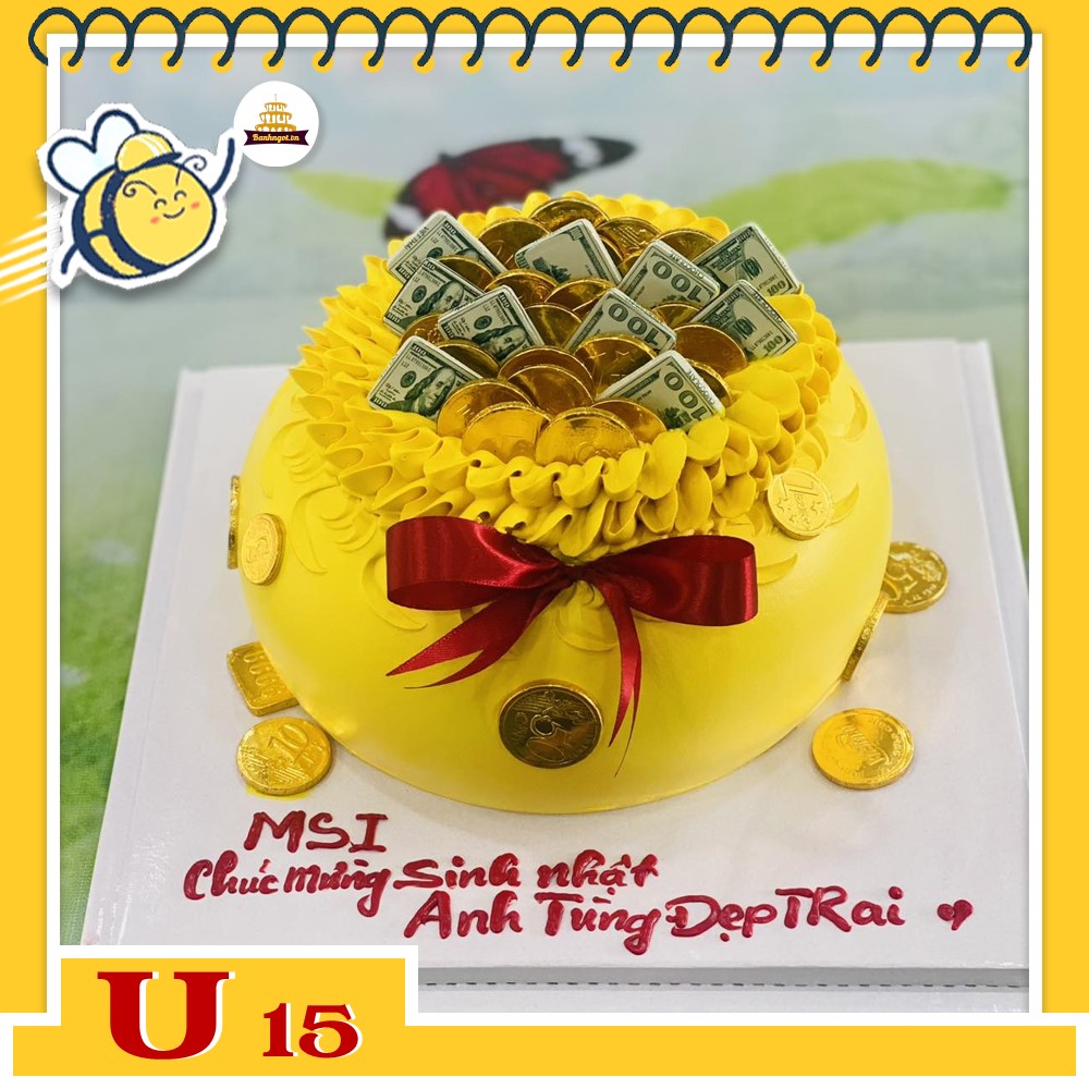Bánh kem U15 hũ vàng chúc mừng sinh nhật sếp cực ý nghĩa