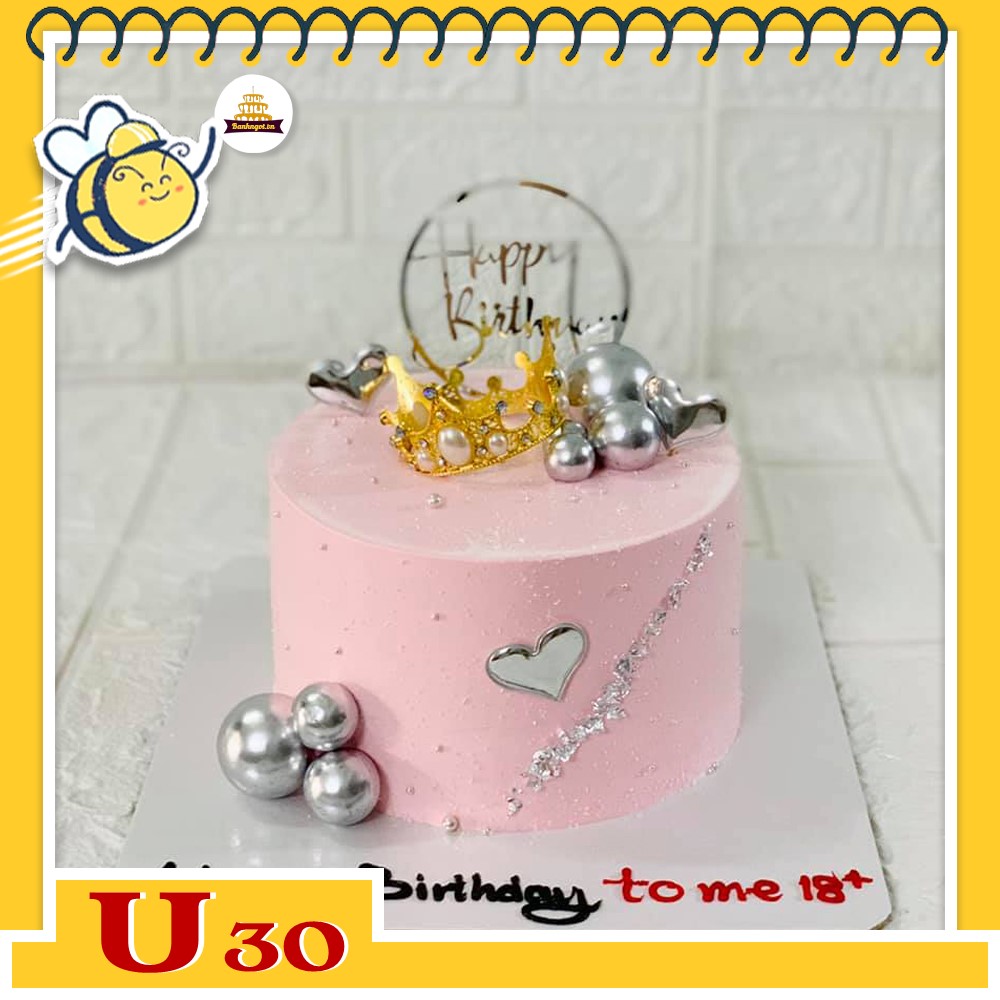 Bánh kem U30 bánh sinh nhật mini màu hồng phụ kiện hiện đại đẹp bạn gái