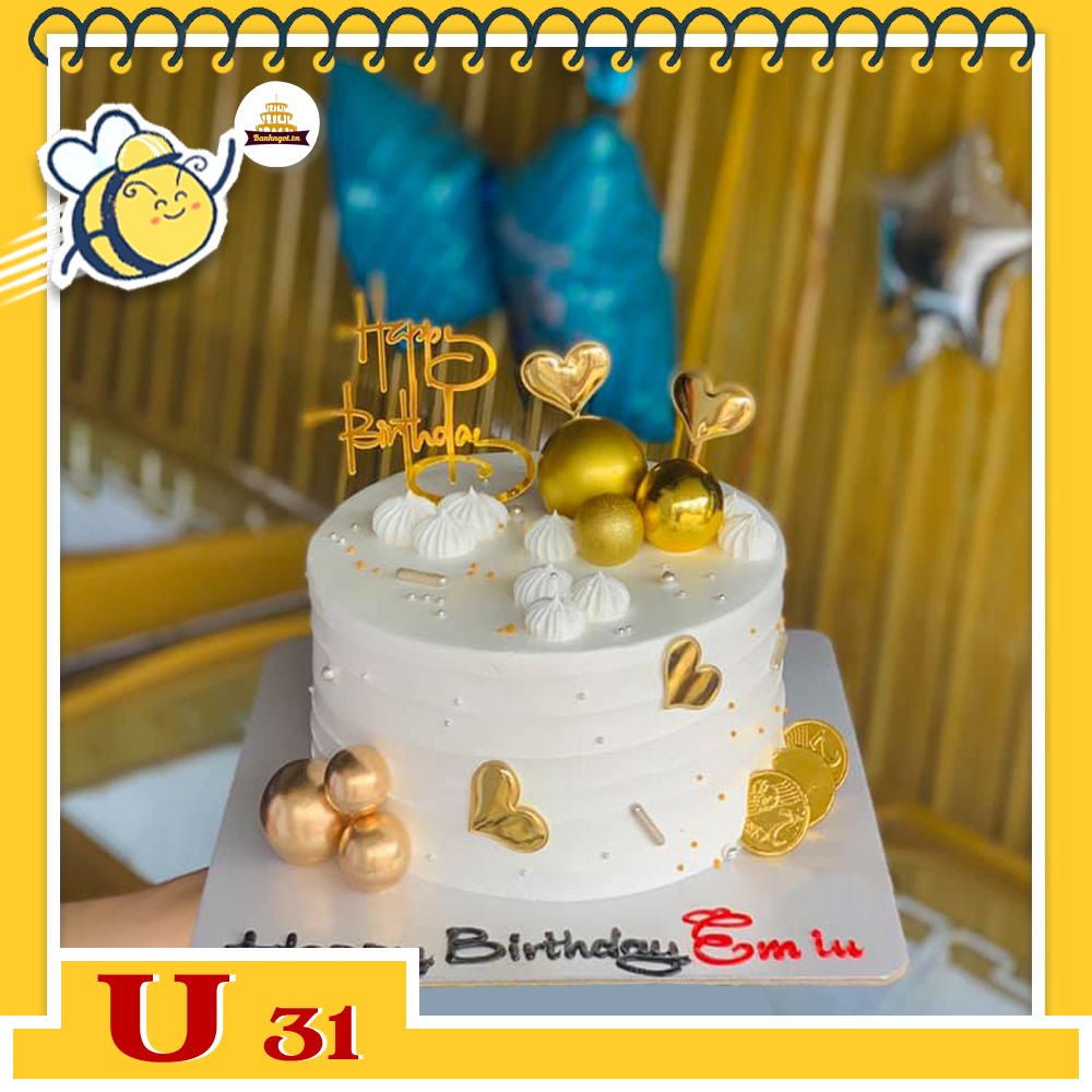 Bánh kem U31 bánh sinh nhật mini màu trắng gắn phụ kiện cực sang
