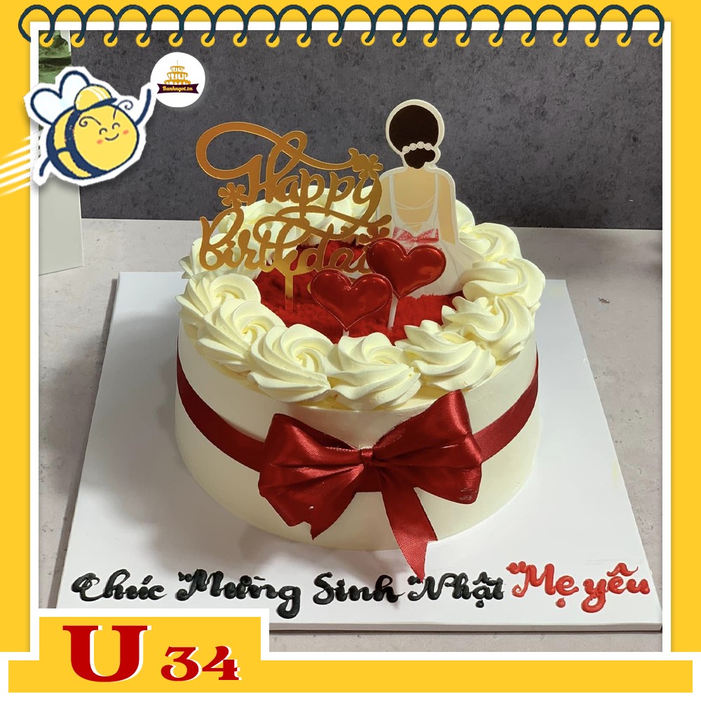 Bánh kem U34 bánh sinh nhật mini tặng mê yêu màu đỏ trắng thanh lịch