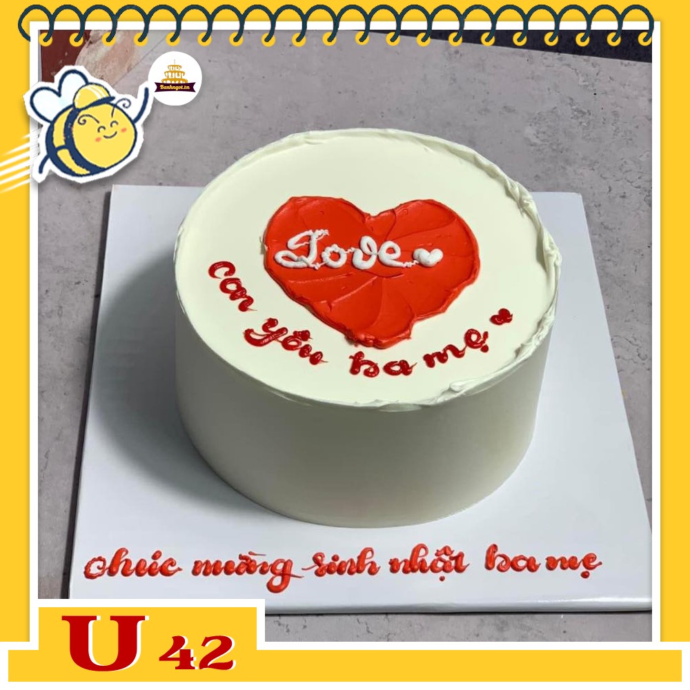 Bánh kem U42 bánh sinh nhật mini vẽ trái tim đỏ ngọt ngào yêu thương