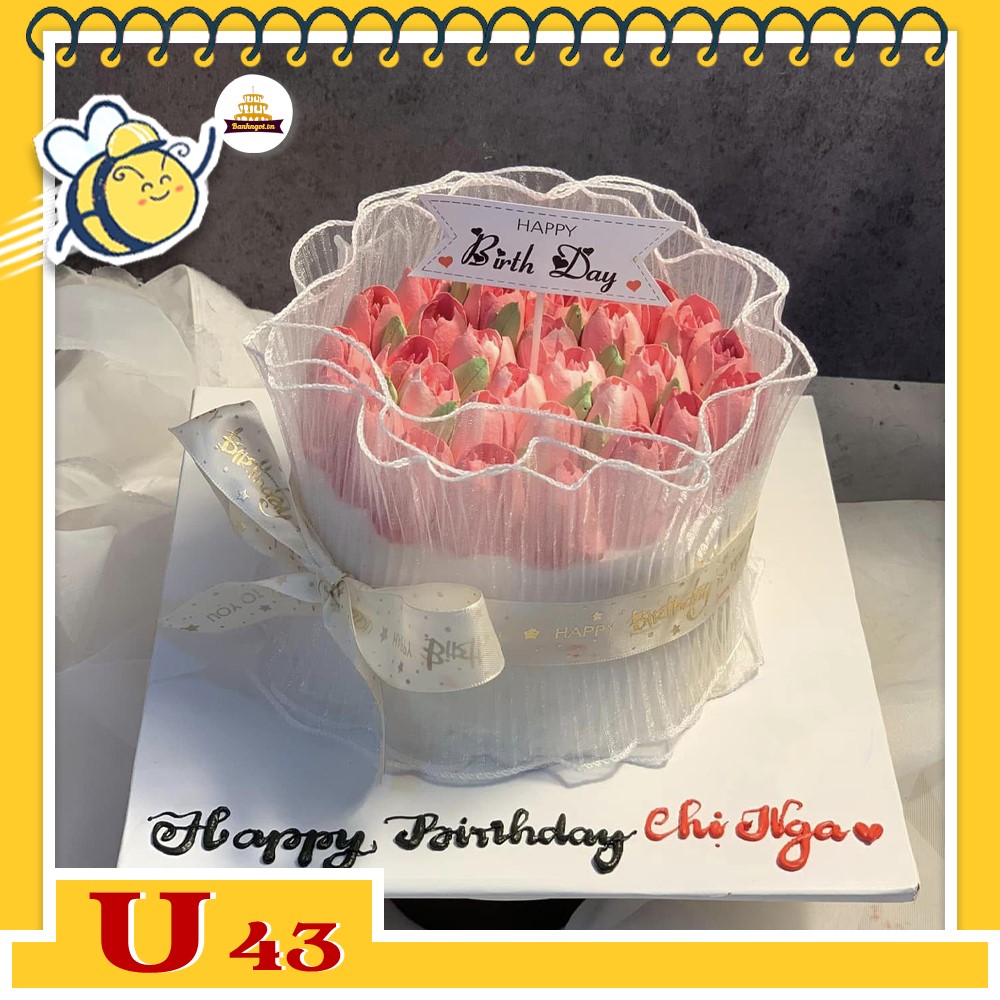 Bánh kem U43 bánh sinh nhật mini hoa tulip bó siêu xinh cho nữ
