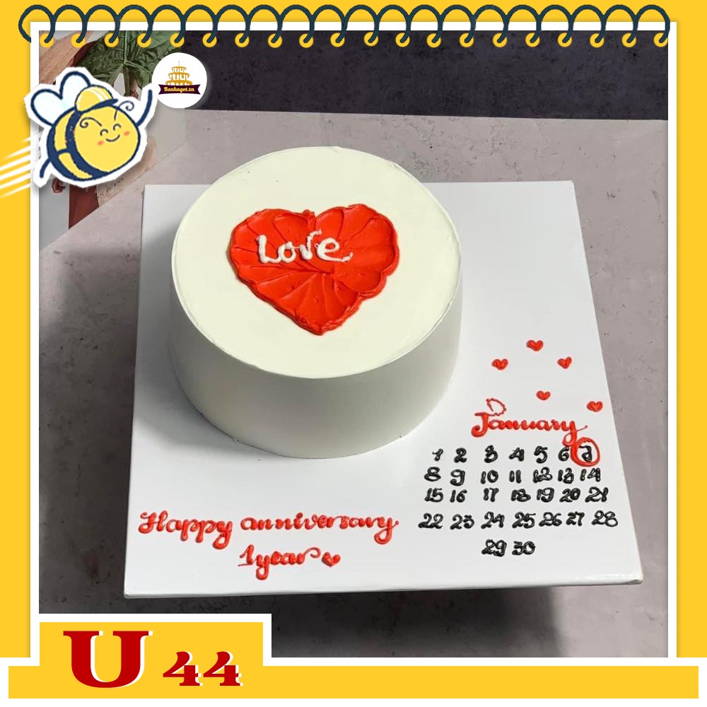 Bánh kem U44  bánh sinh nhật mini trái tim LOVE có vẽ lịch dưới đế bánh