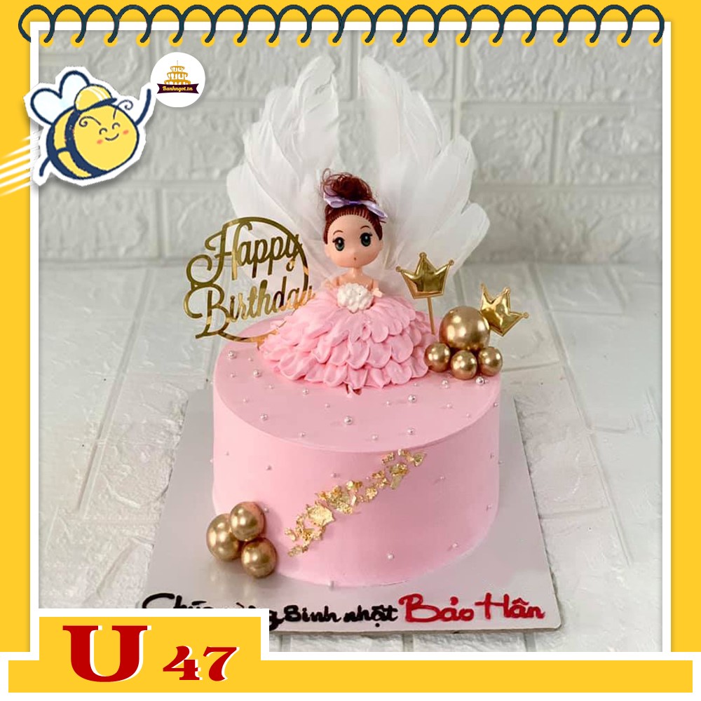 Bánh kem U47 bánh sinh nhật mini búp bê màu hồng tặng bé gái
