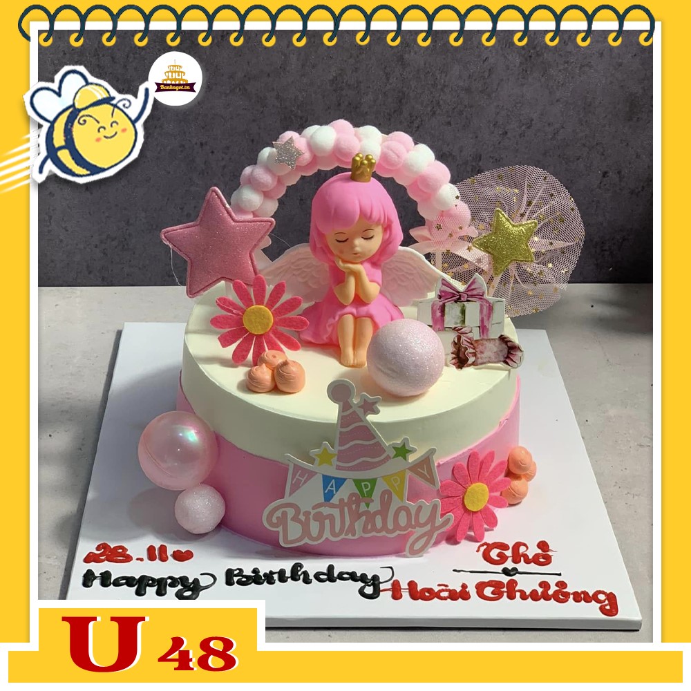 Bánh kem U48 bánh sinh nhật mini mô hình bé gái xinh xắn màu hồng