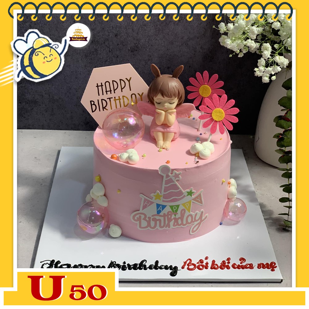 Bánh kem U50 bánh sinh nhật mini màu hồng cho con gái cưng cute