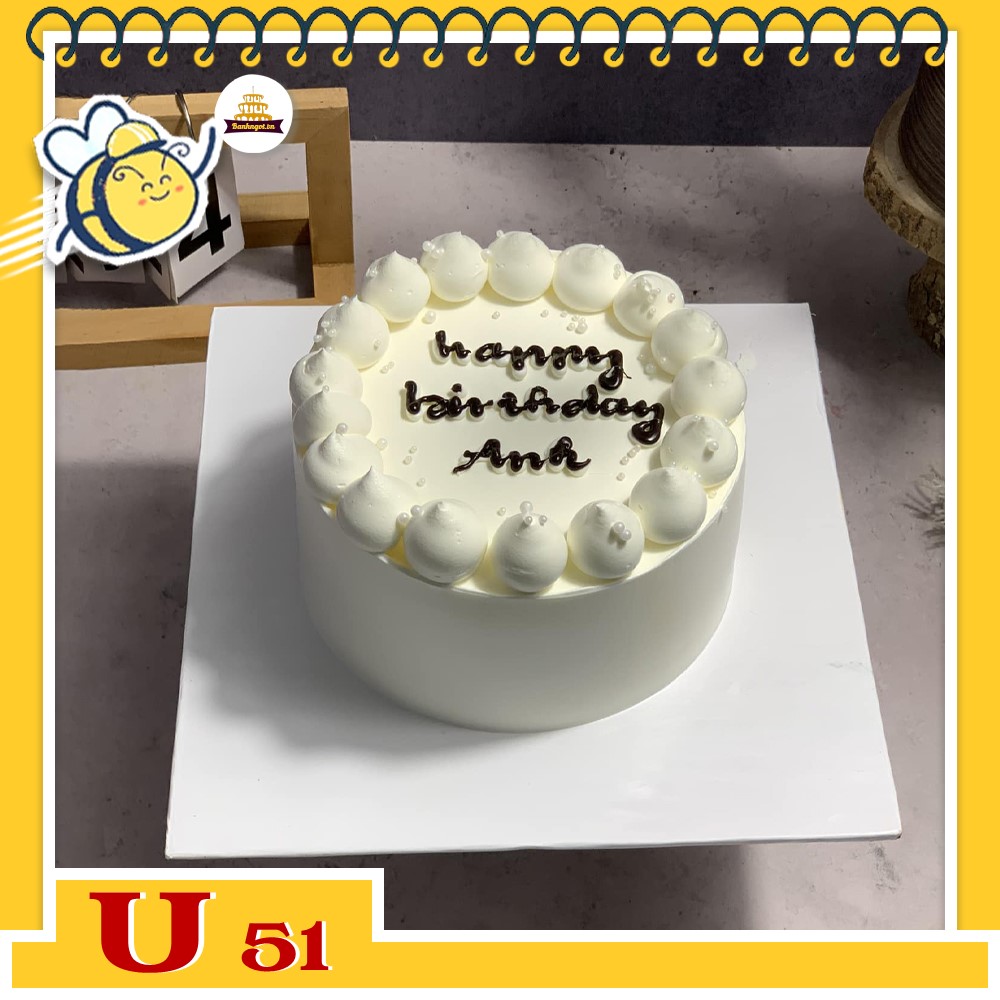 Bánh kem U51 bánh sinh nhật mini màu trắng chữ đen đơn giản
