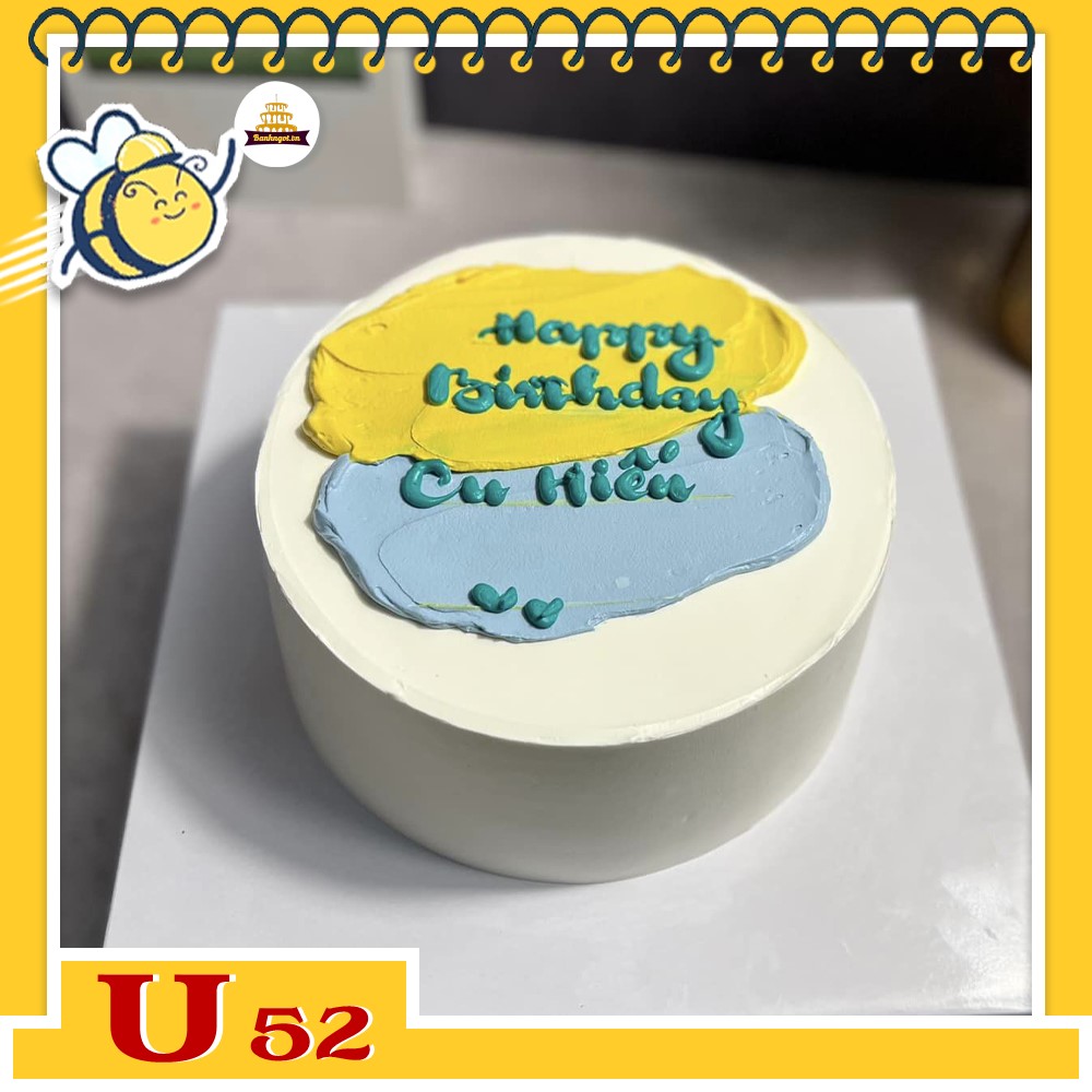 Bánh kem U52 bánh sinh nhật mini vệt màu vàng xanh đơn giản