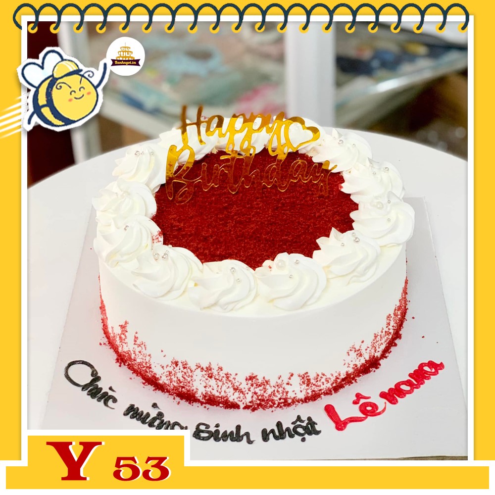 Bánh kem Y53 màu trắng rắc bột đỏ ở giữa màu sắc ấn tượng