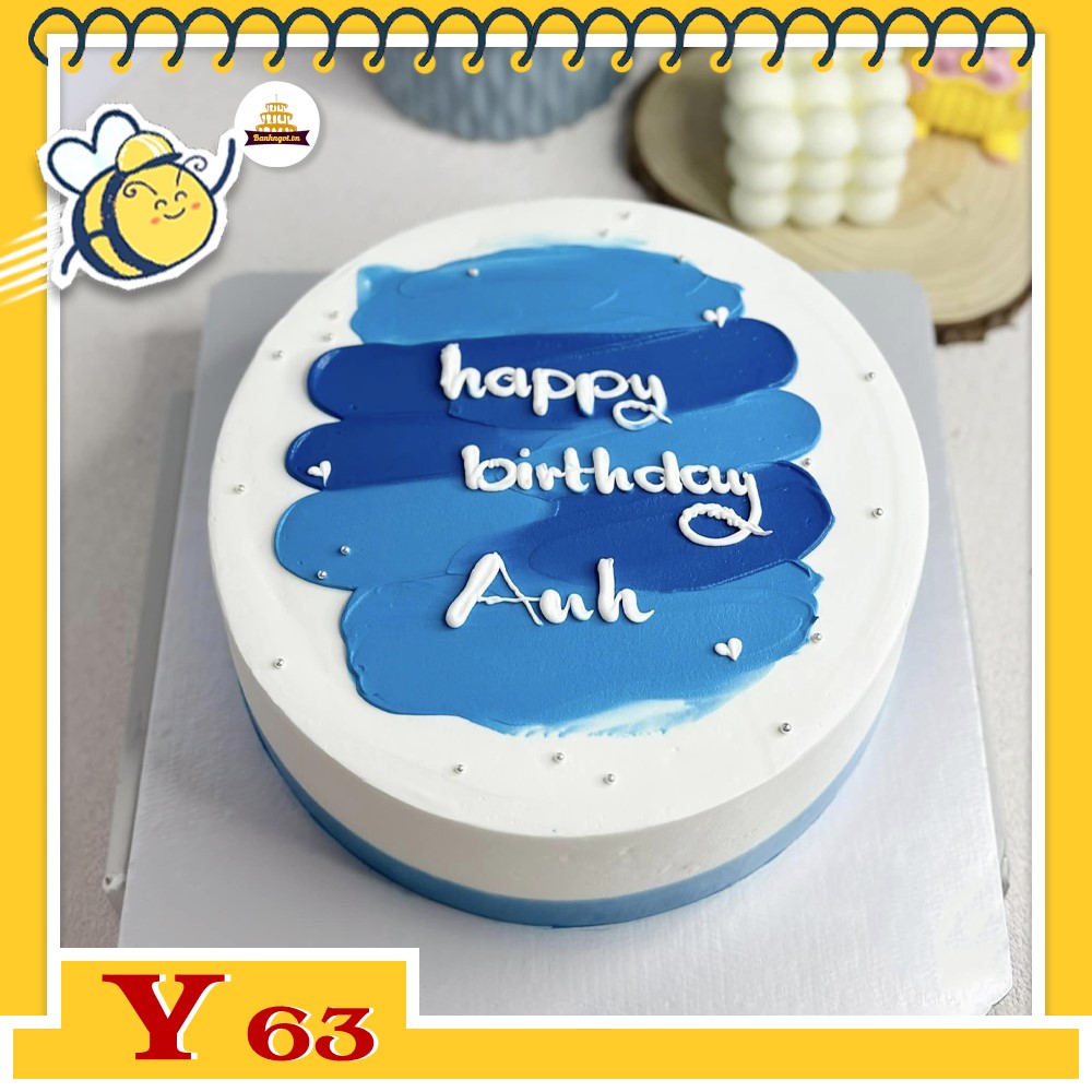 Bánh kem Y63 sinh nhật bạn trai vệt màu xanh trên nền bánh trắng