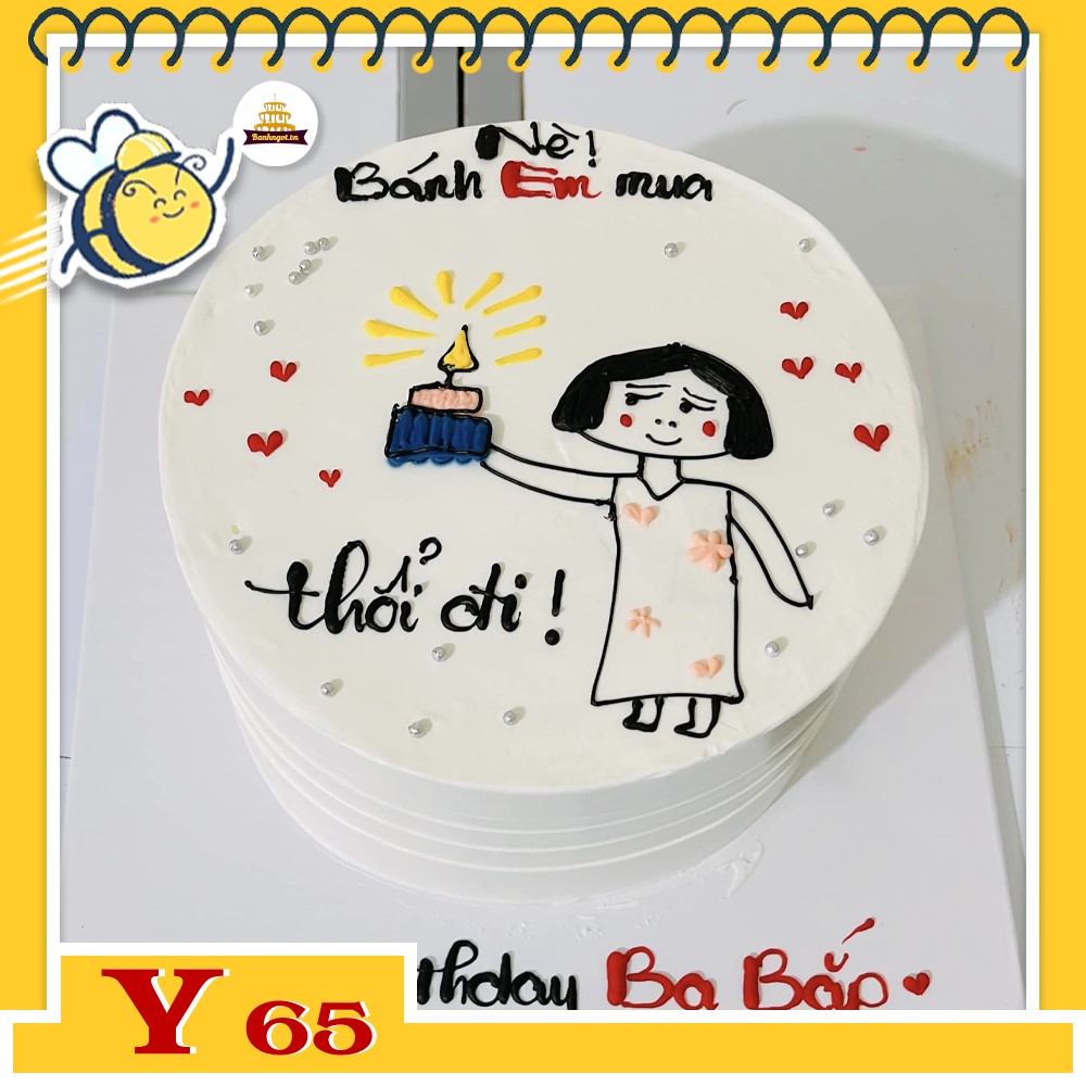 Bánh kem Y65 vẽ hình vui vẻ thổi nến đi tặng bạn bè thân thiết