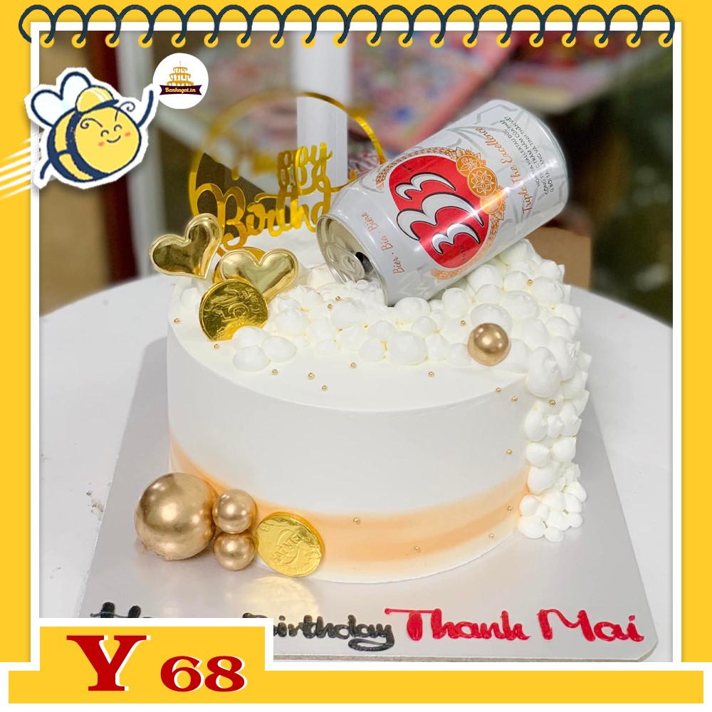 Bánh kem Y68 vỏ lon bia 333 up ngược bọt bia trắng đầy tràn ý nghĩa