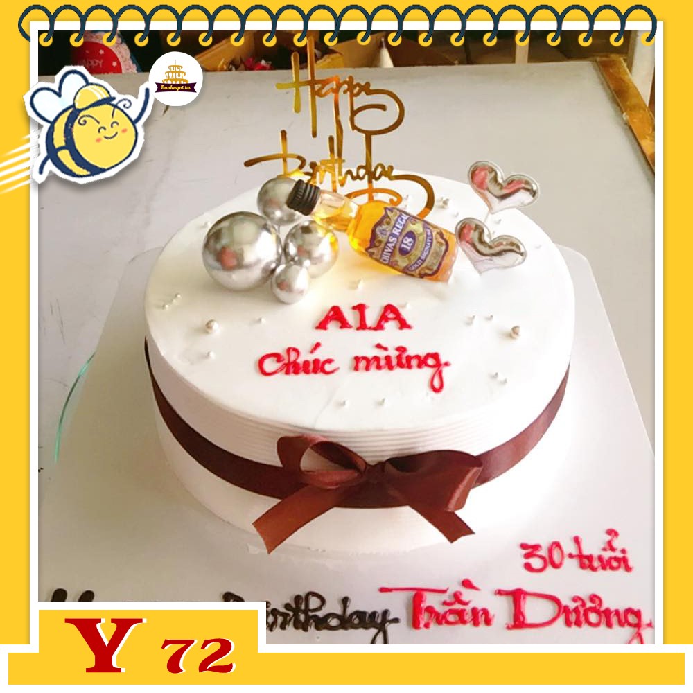 Bánh kem Y72 phong cách đơn giản gắn chai rượu tặng khách hàng