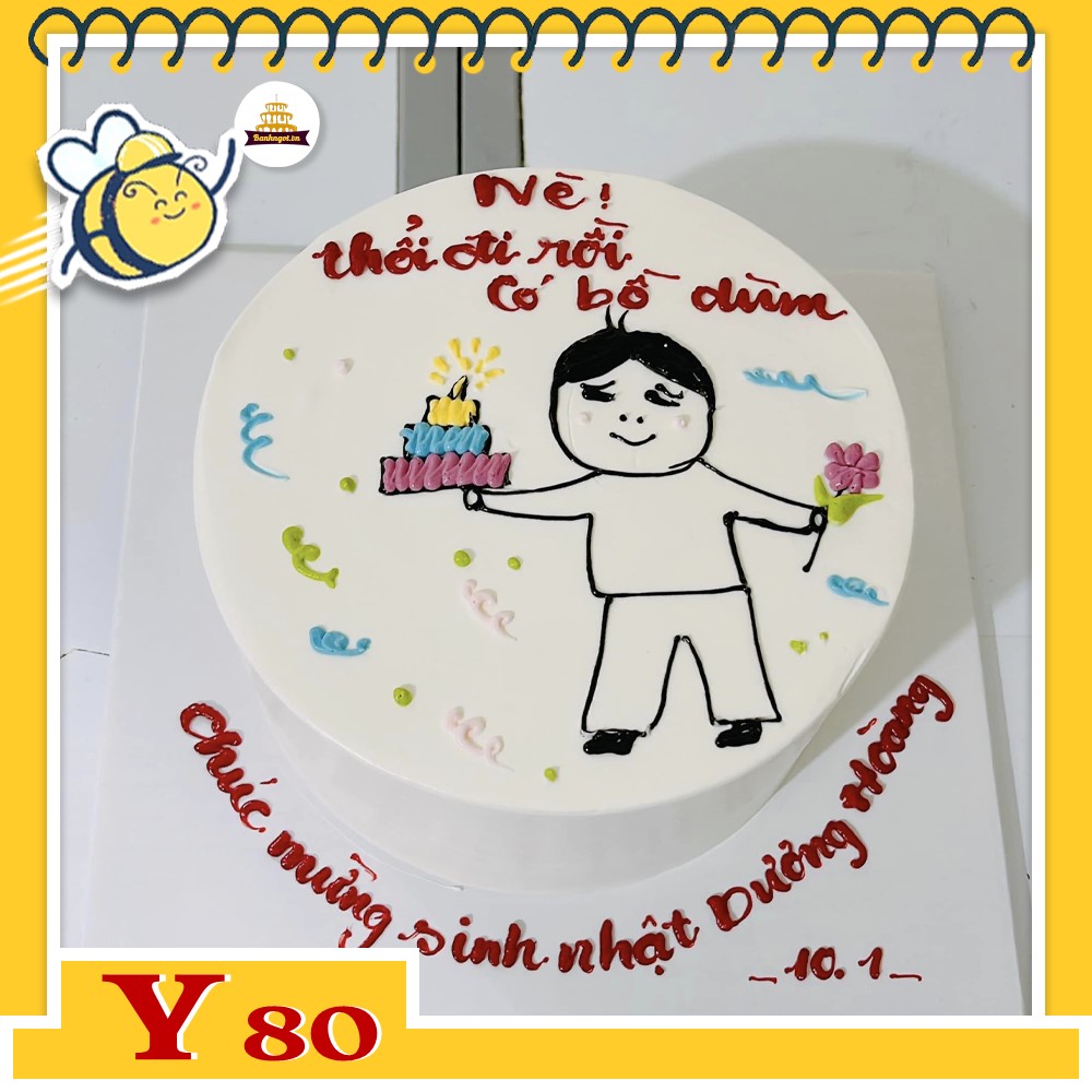 Bánh kem Y80 vẽ hình thổi nến đi vui vẻ cho ngày sinh nhật đáng nhớ