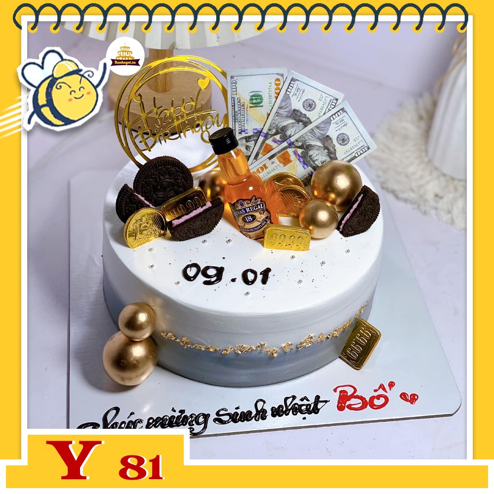 Bánh kem Y81 bánh sinh nhật hiện đại trang trí phụ kiện tiền đô rượu quý