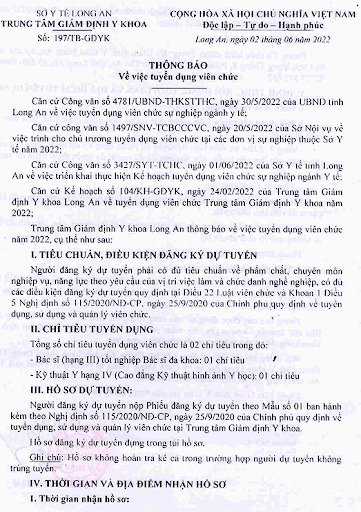 trung-tam-giam-dinh-y-khoa-long-an-tuyen-dung-vien-chuc-den-het-ngay-30-06-2022