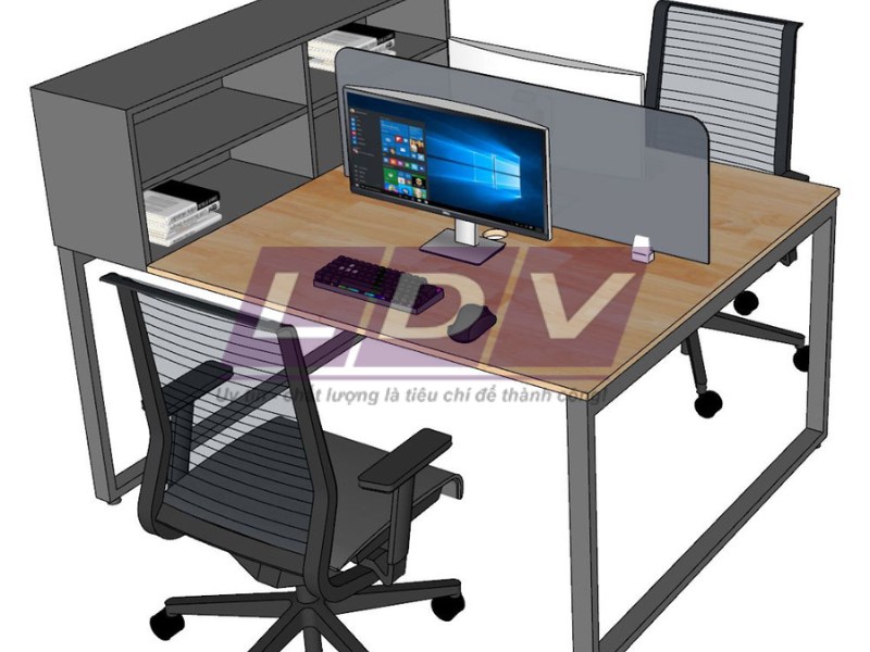 Mẫu bàn làm việc 2 người có vách ngăn