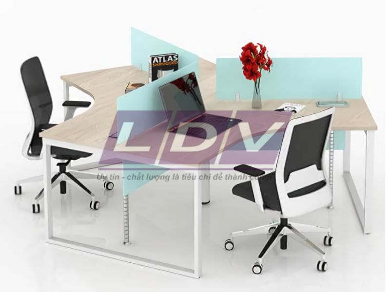 Module bàn làm việc 3 người có chân khung thép 