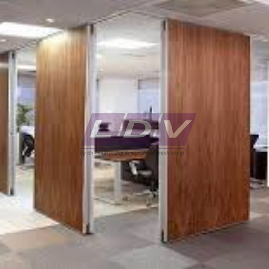 Vách ngăn di động gỗ Veneer tone màu ấm áp