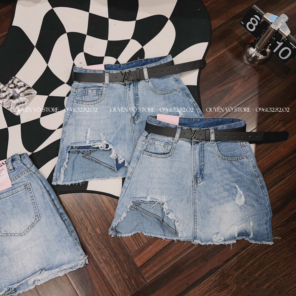 Chân váy jeans nữ rách dáng chữ A