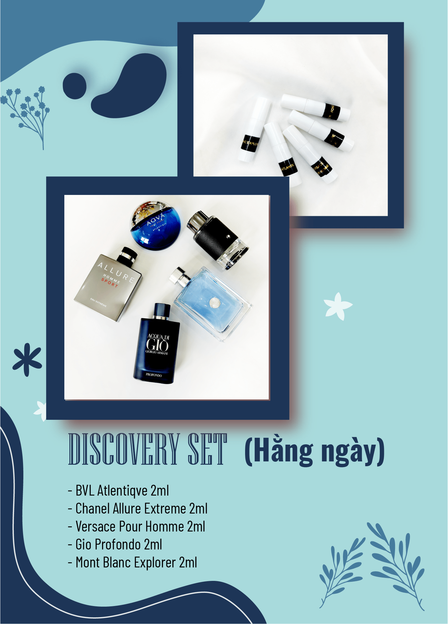 DISCOVERY SET Nam Hằng ngày (BVL Aqva Pour Homme 2ml - Chanel Allure Extreme 2ml - Versace Pour Homme 2ml - Gio Profondo 2ml - Mont Blanc Explorer 2ml) BLANC DISCOVERY SET Nam Hằng ngày (BVL Aqva Pour Homme 2ml - Chanel Allure Extreme 2ml - Versace Pour Homme 2ml - Gio Profondo 2ml - Mont Blanc Explorer 2ml) BLANC