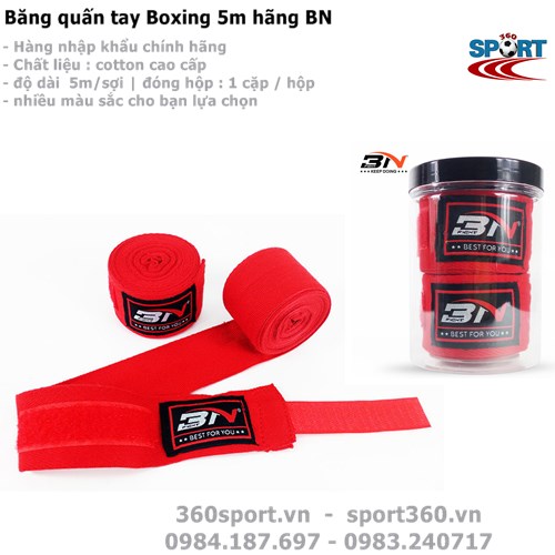 Băng quấn tay Boxing 5m hãng BN màu đỏ