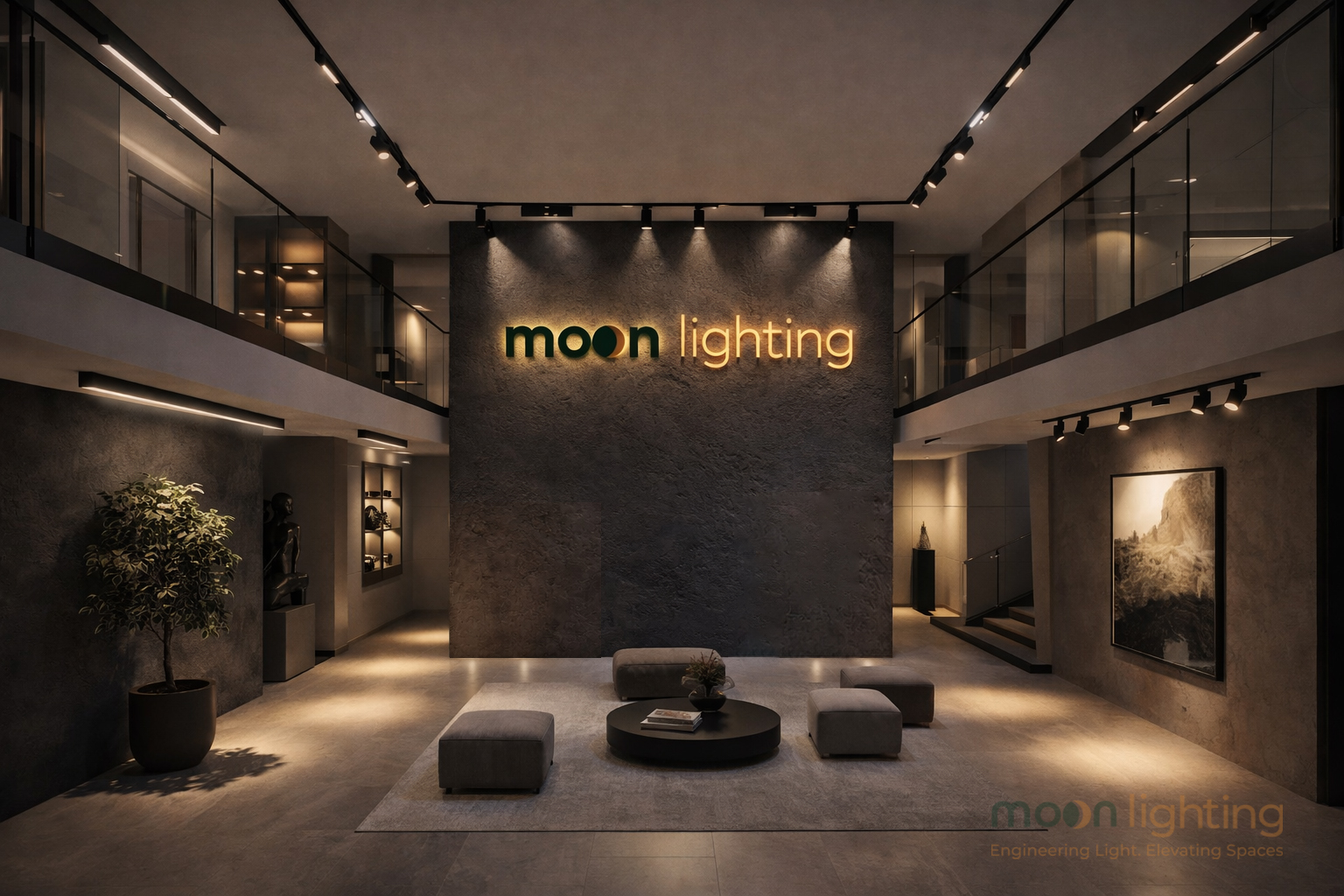 Phối cảnh chiếu sáng biệt thự với đèn ray nam châm xoay 360