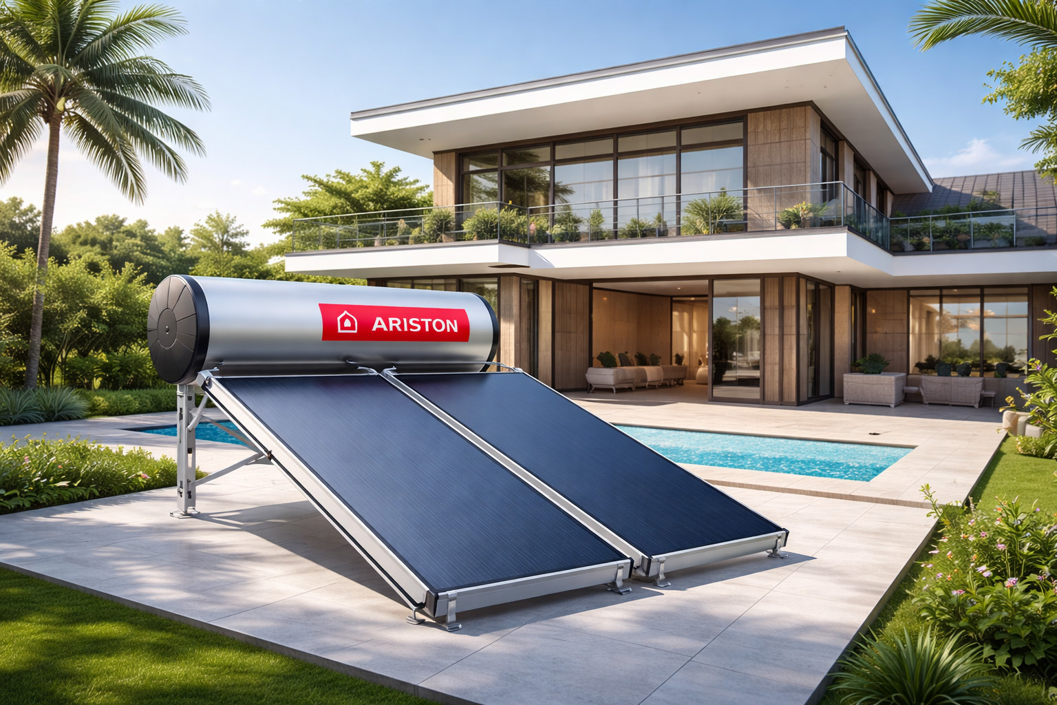 Lắp đặt thực tế máy nước nóng năng lượng mặt trời Ariston KAIROS THERMO DR-2 CF cho biệt thự