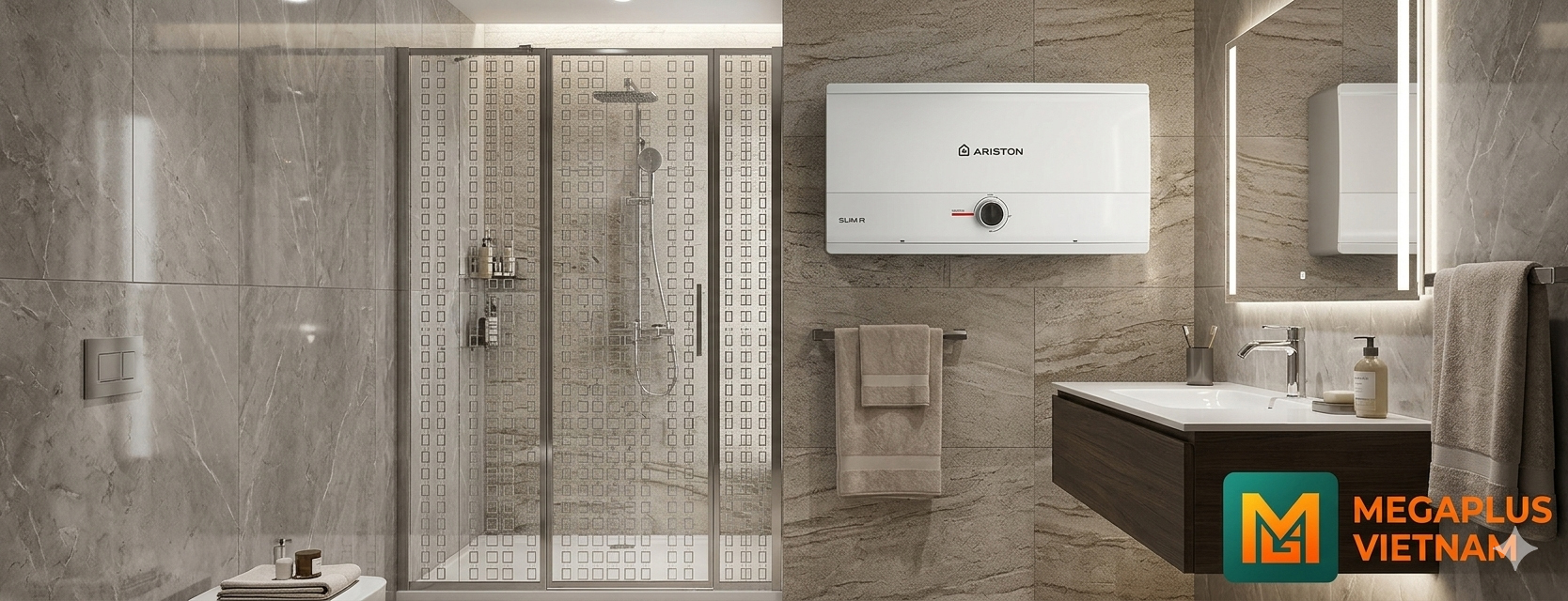 Lắp đặt bình nước nóng gián tiếp Ariston Slim3 R MT trong phòng tắm hiện đại