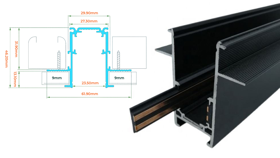 Kích thước chi tiết thanh ray nam châm MG-R20B12