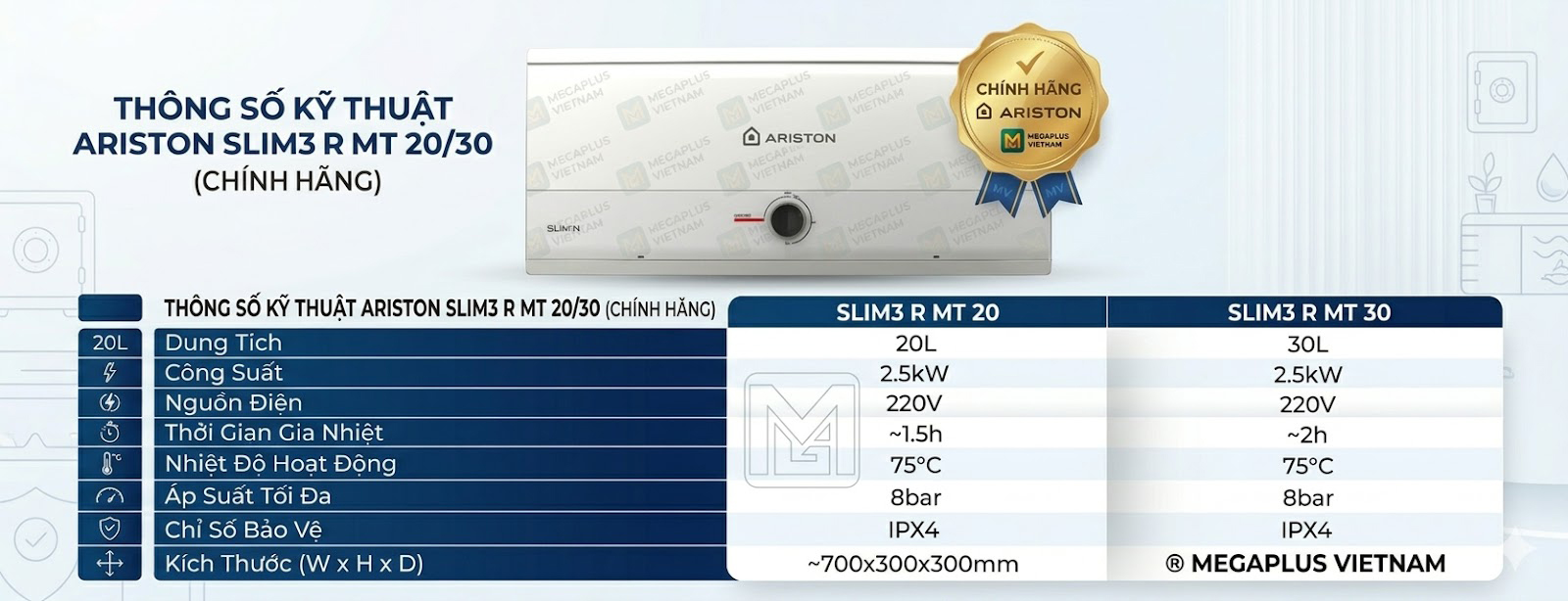 Tem bảo hành bình nóng lạnh Ariston Slim3 R MT chính hãng