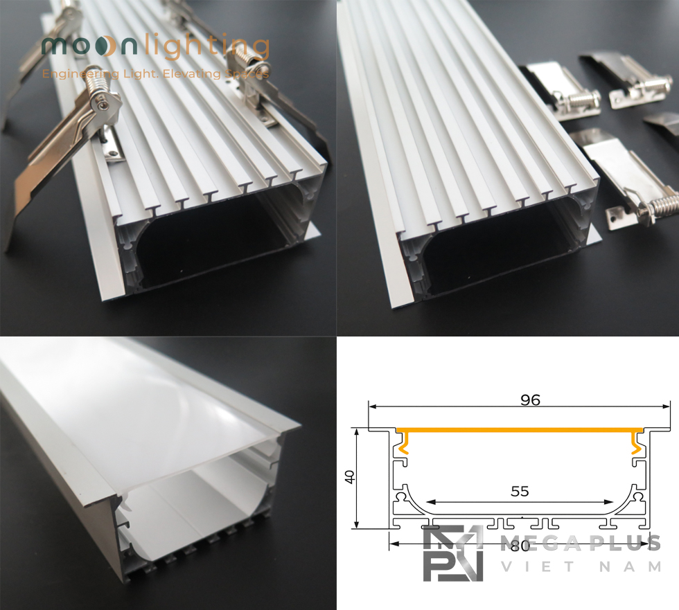 Cận cảnh thanh nhôm âm trần MGA-BG12 80mm