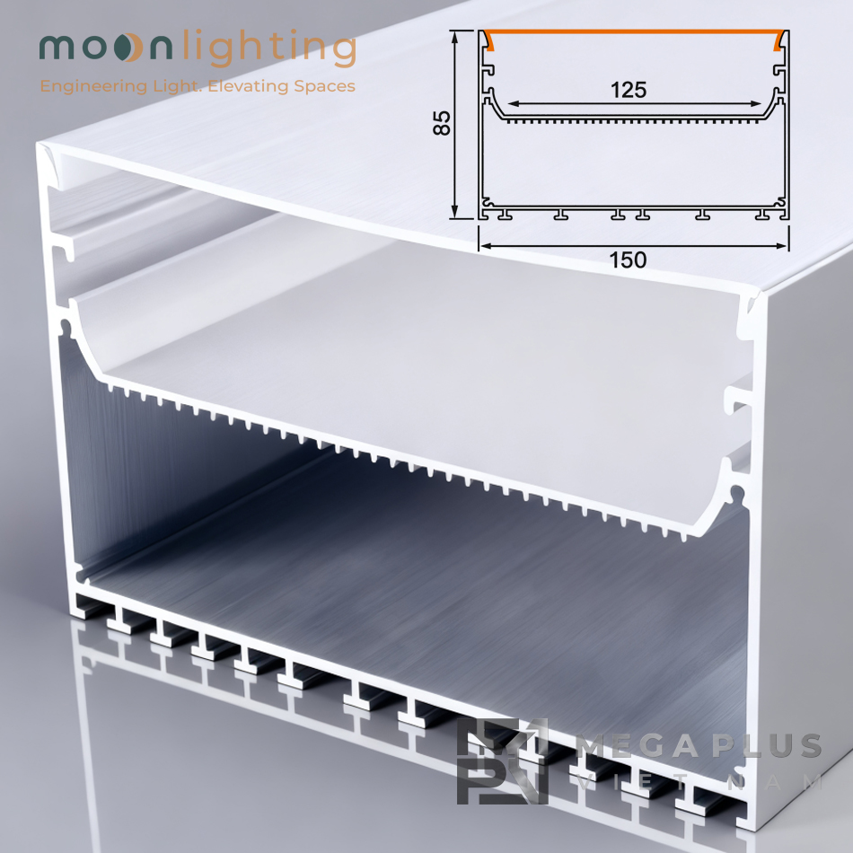 Cận cảnh bề mặt nhôm định hình Anodized 2.0mm và mặt tán quang PMMA của MGA-BG23 Moon Lighting