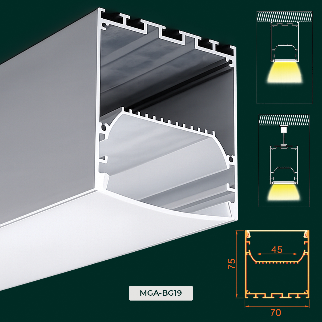 Cận cảnh bề mặt thực tế thanh nhôm LED MGA-BG19 Moon Lighting