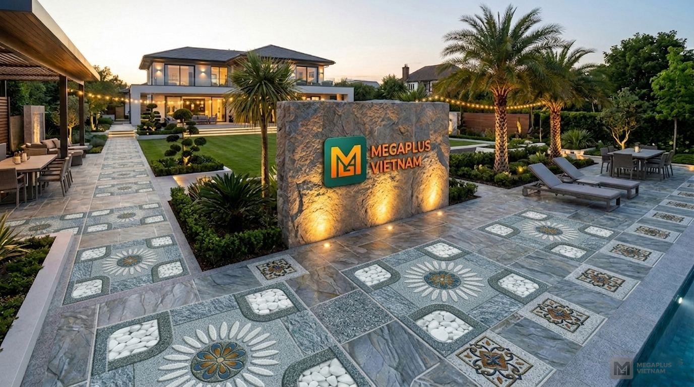 Phối cảnh sân vườn Villa sang trọng sử dụng gạch Cerinco CSV6102