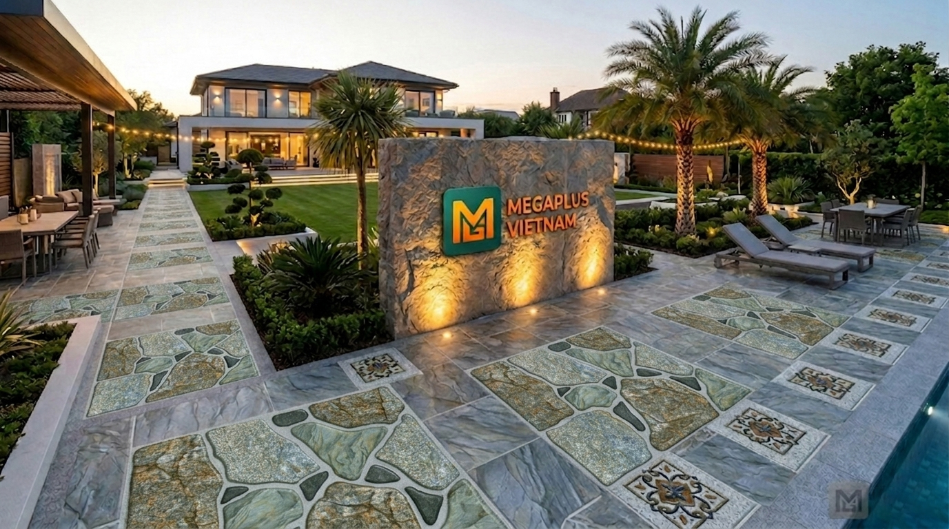 Phối cảnh sân vườn Villa sang trọng sử dụng gạch Cerinco CSV6103