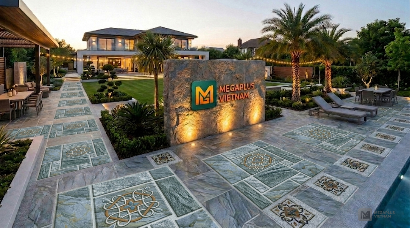 Phối cảnh sân vườn Villa sang trọng sử dụng gạch Cerinco CSV6104