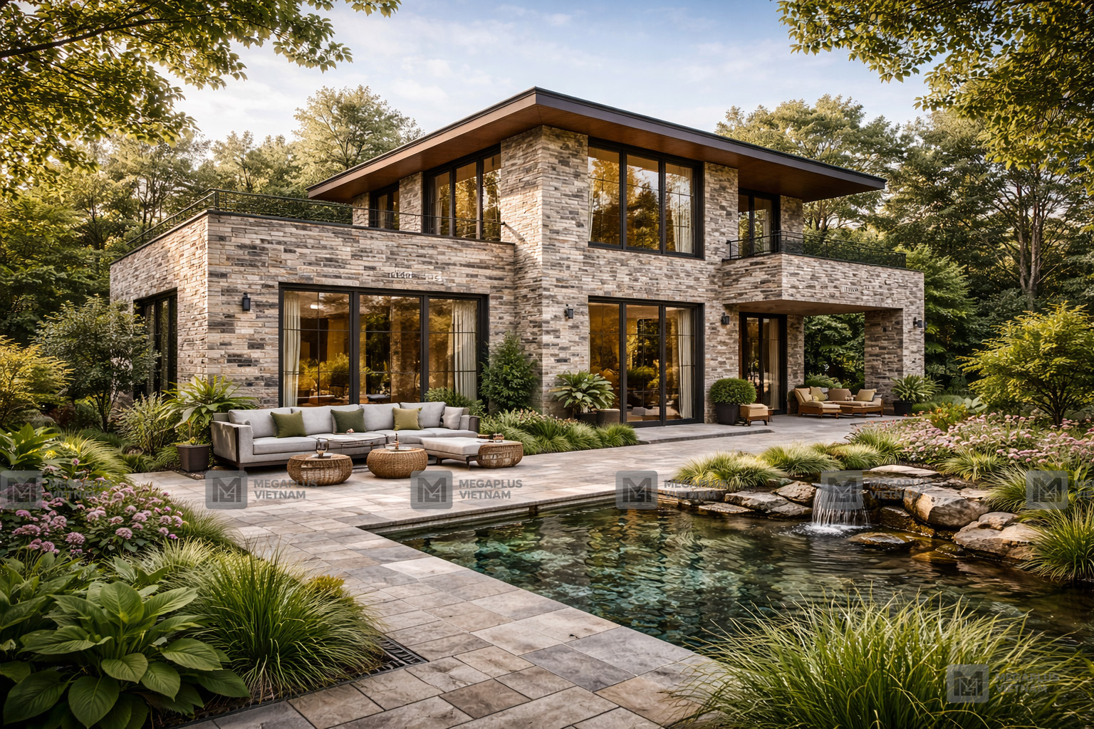 Phối cảnh thực tế gạch lát sân vườn Cerinco CK4531 men matt chống trơn