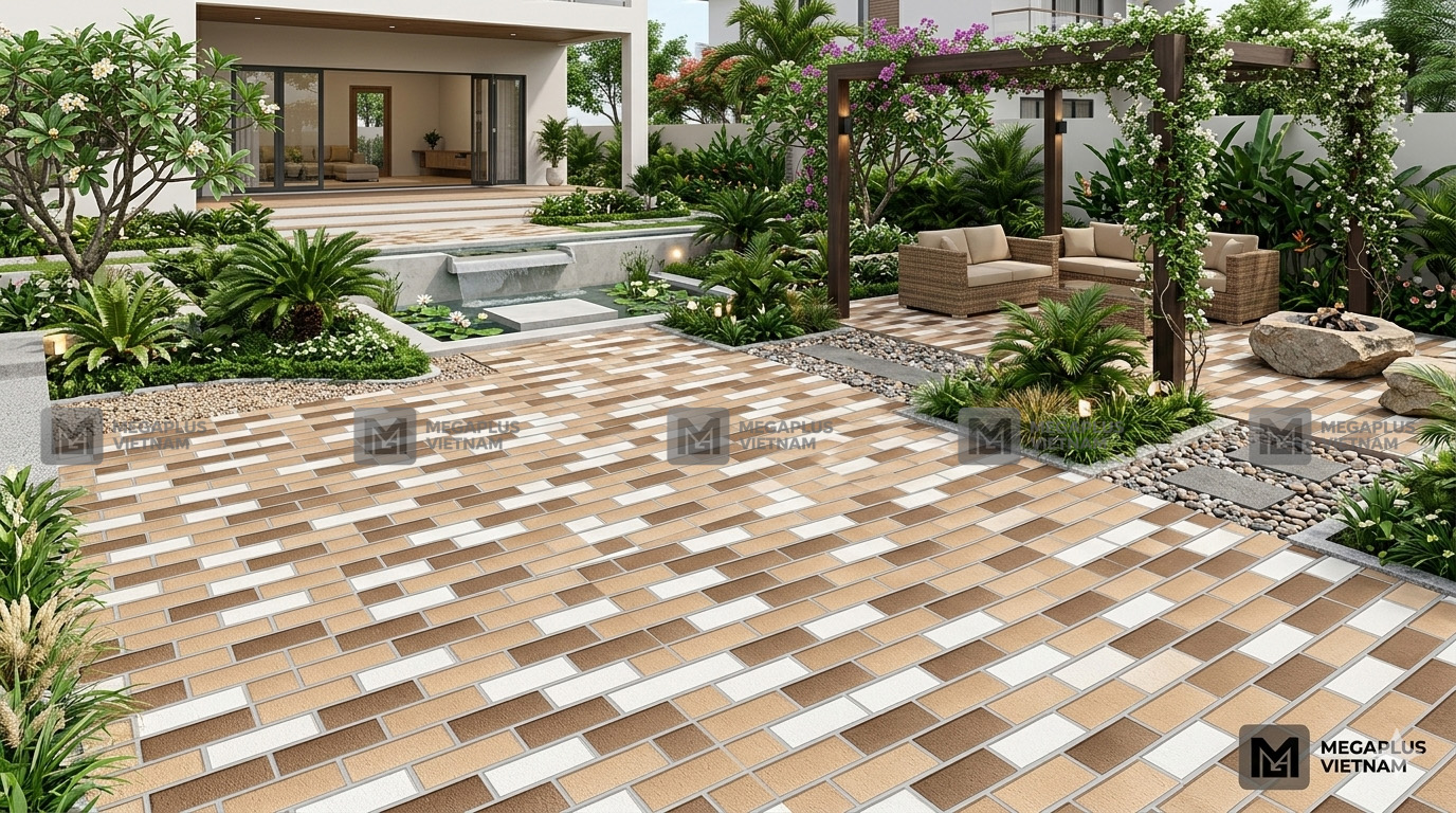 Phối cảnh thực tế gạch lát sân vườn Mikado MK4001 men matt chống trơn