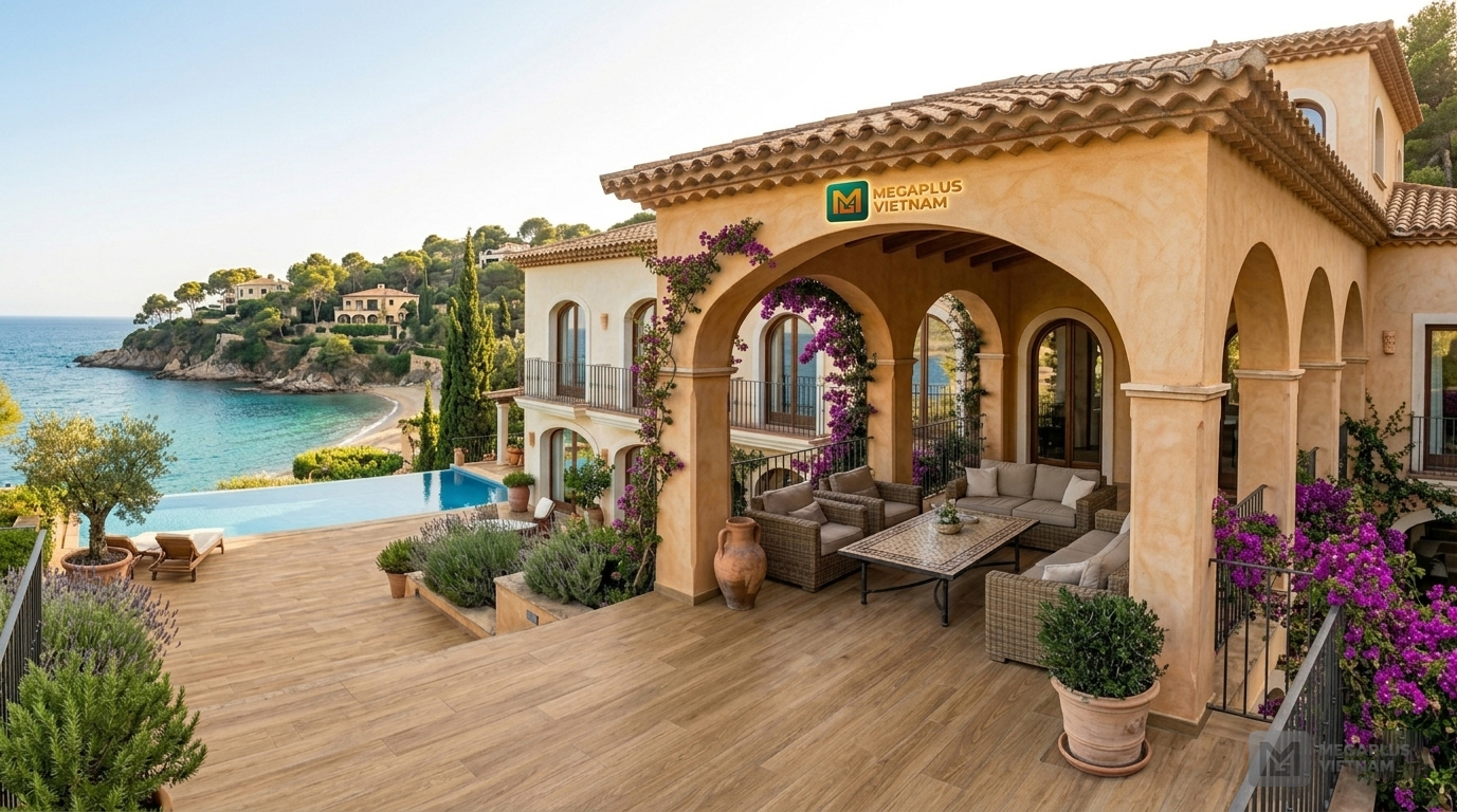 Phối cảnh thiết kế biệt thự sử dụng gạch Golden Tile G6001 - MegaPlus Việt Nam