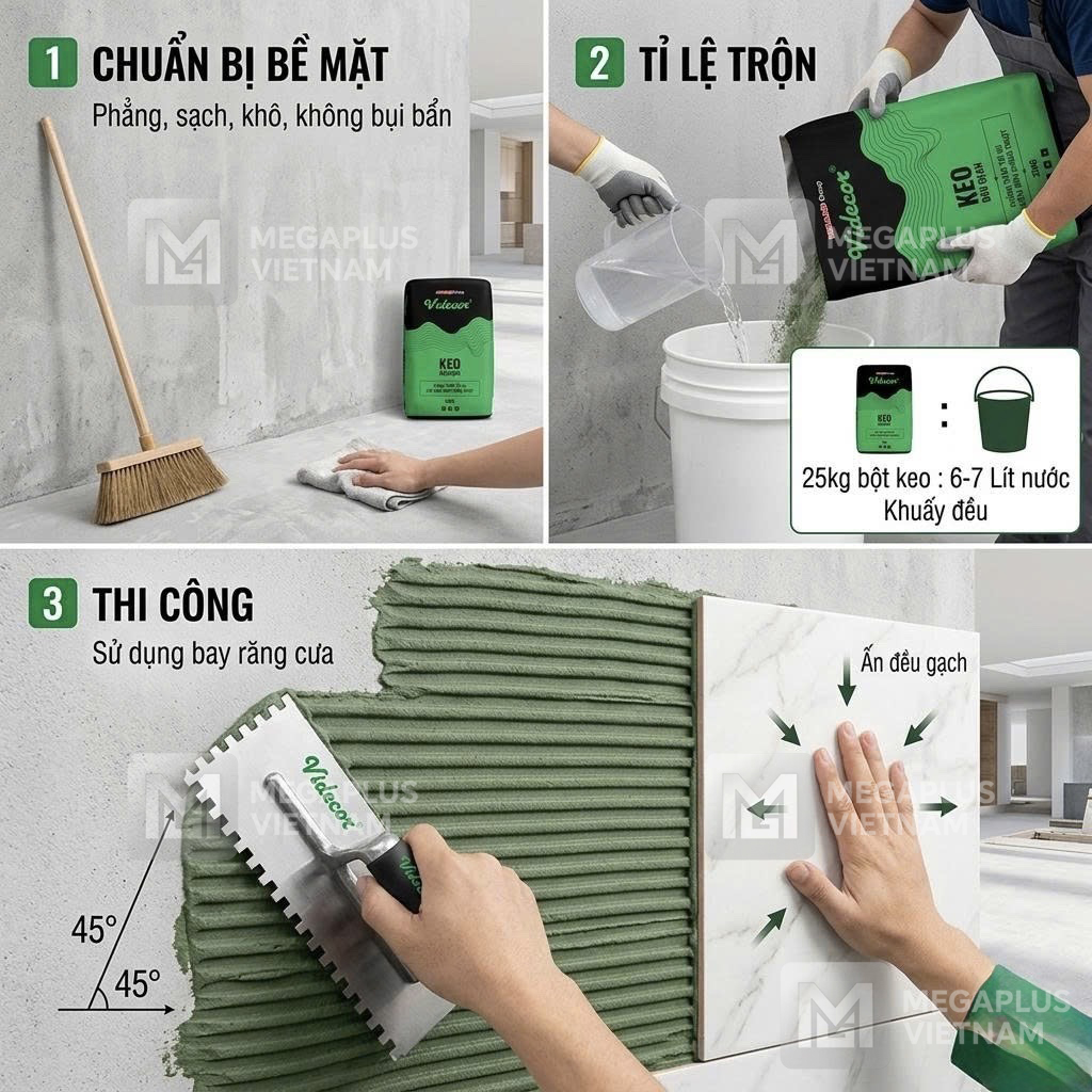 Hướng dẫn thi công keo dán gạch Videcor đúng kỹ thuật