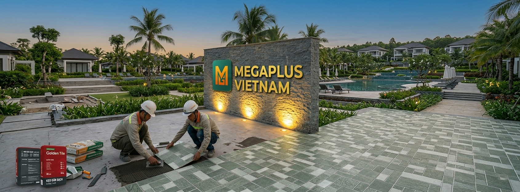 Kỹ thuật thi công lát gạch sân vườn 600x600 Cerinco CSV6105 sử dụng ke cân bằng