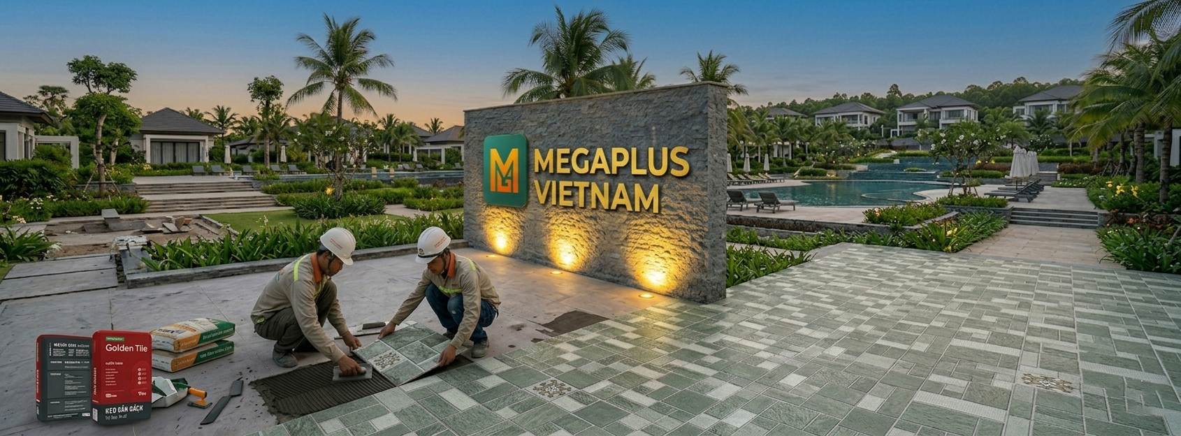 Kỹ thuật thi công lát gạch sân vườn 600x600 Mikado MSV6003 sử dụng ke cân bằng