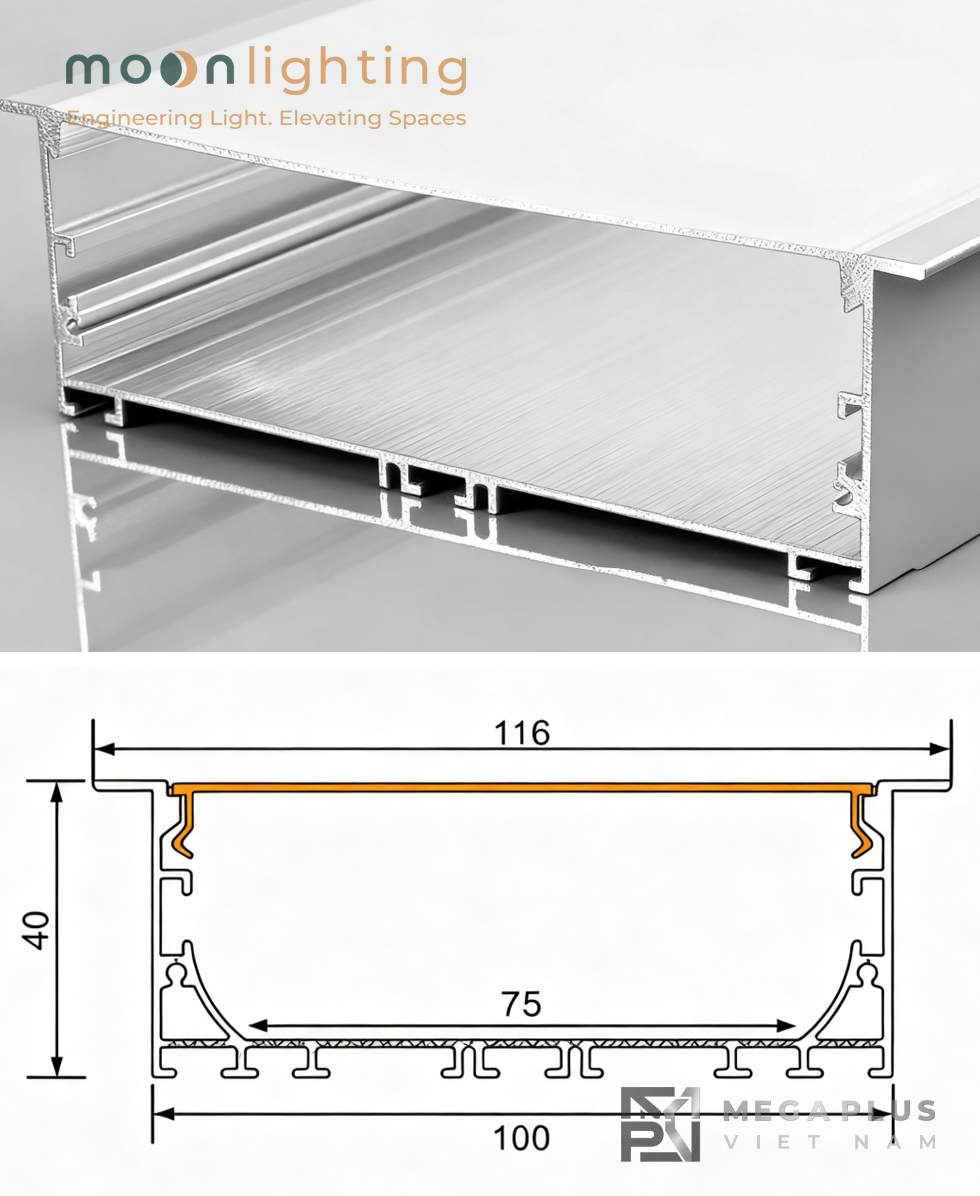 Phối cảnh chiếu sáng Linear vĩ đại với thanh nhôm profile MGA-BG13 100mm
