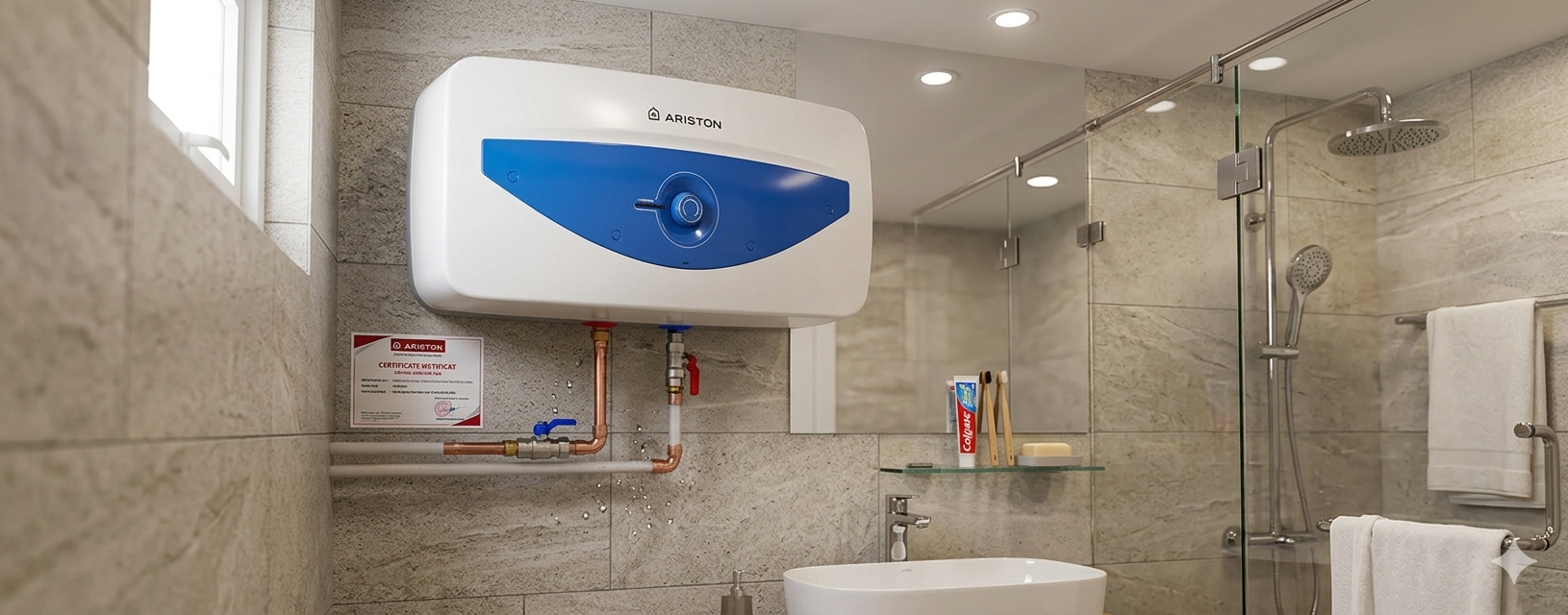 Lắp đặt thực tế bình nóng lạnh Ariston Slim2 BLU 20 SL trong phòng tắm