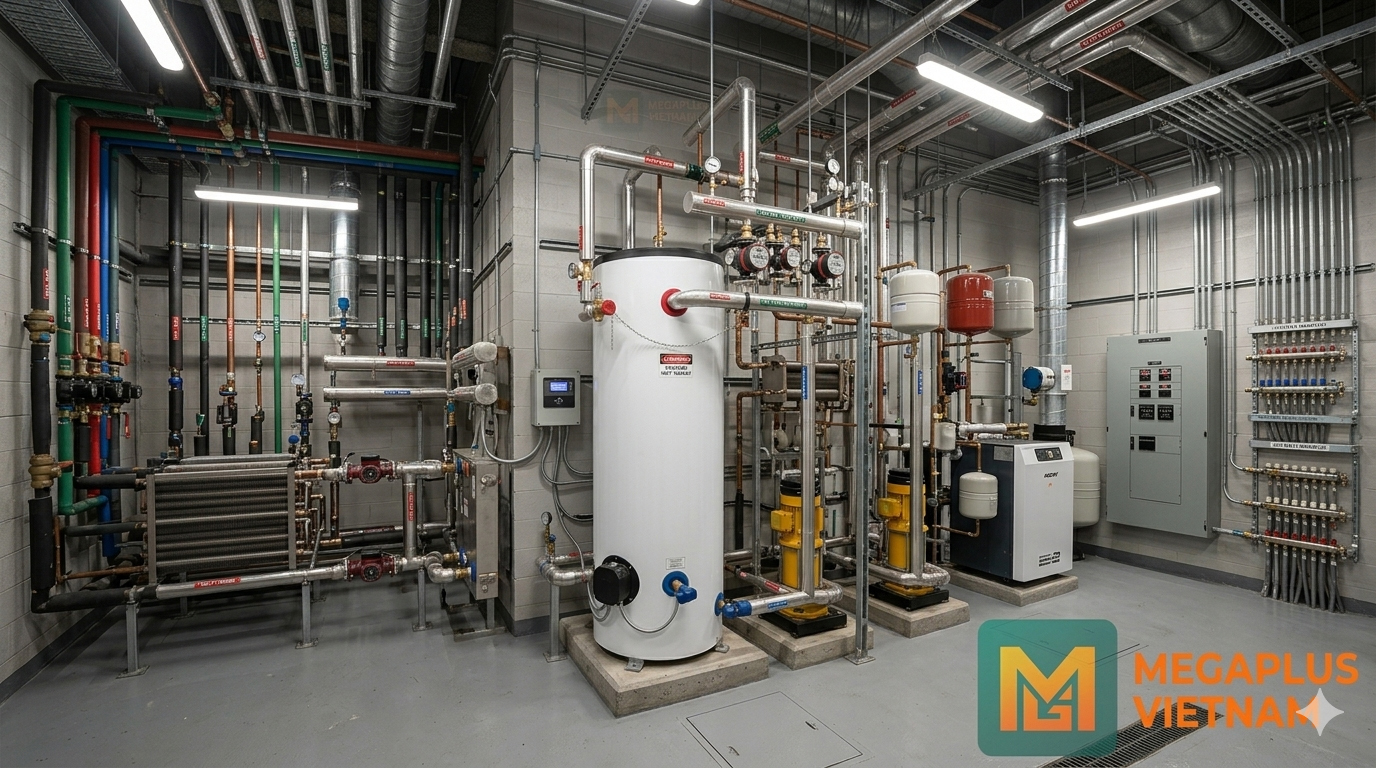 Lắp đặt hệ thống nước nóng trung tâm với bình bảo ôn Ariston 500L