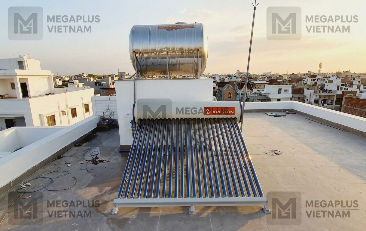 Lắp đặt thực tế máy nước nóng năng lượng mặt trời Ariston ECO TUBE trên mái nghiêng
