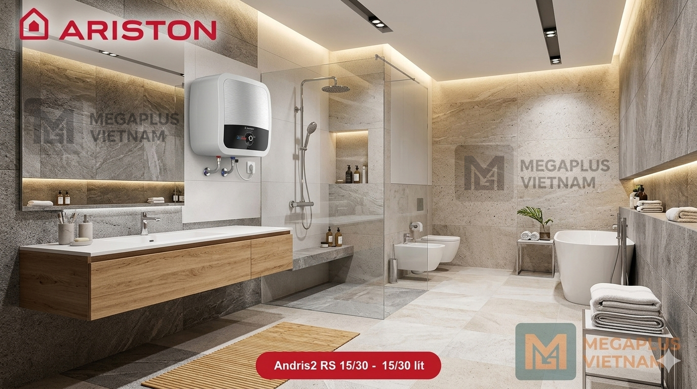 Hình ảnh lắp đặt thực tế bình nóng lạnh Ariston Andris2 RS sang trọng