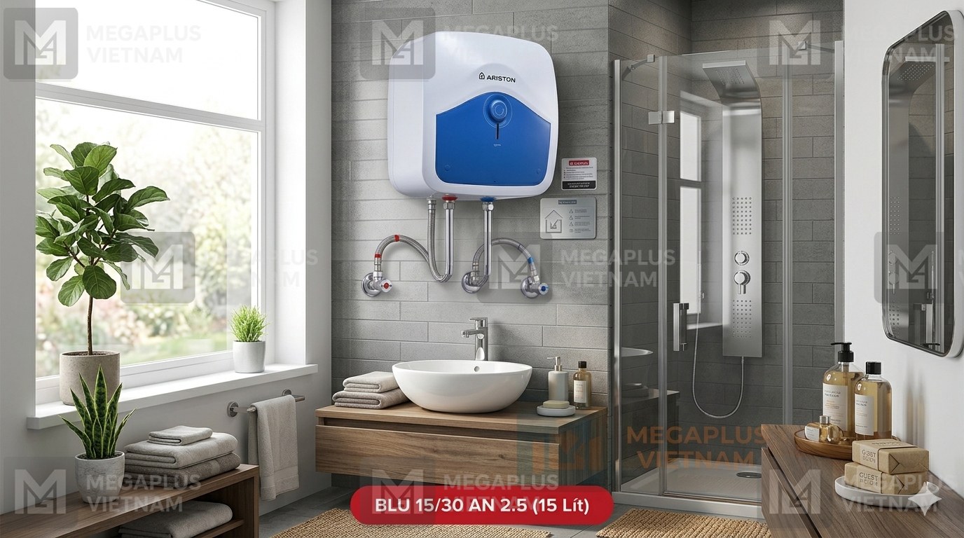Bình Nước Nóng Ariston BLU 15/30 AN 2.5 được lắp đặt thực tế trong nhà tắm