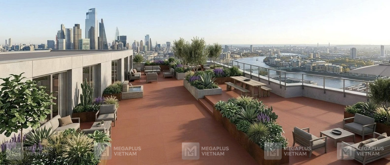 Ảnh phối cảnh gạch lát tại sân thượng rộng